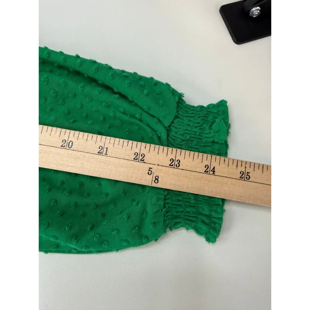 J.Crew Green Dot V-Neck Lined‎ Blouse Smocked Cuff Womens Size Medium NEW